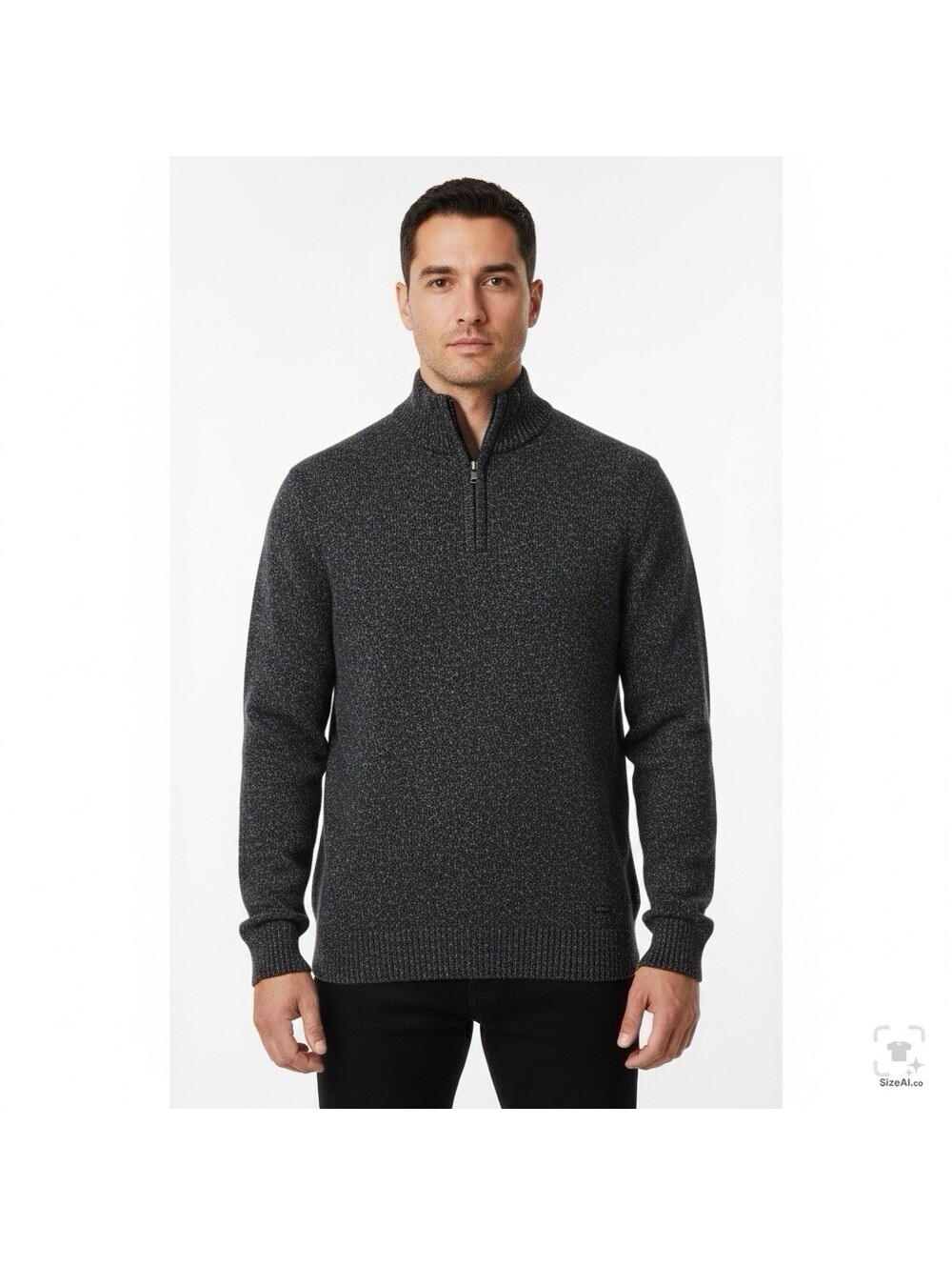 Chaps Mens M Gray Heathered Knit Mock Neck 1/4 Zip Pullover Sweater Long Slv